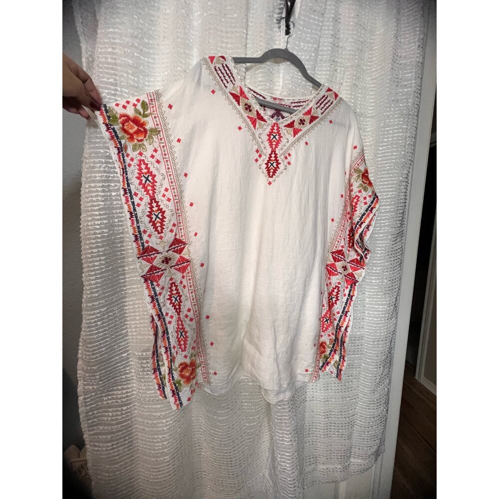 Johnny Was  oversized embroidered top.